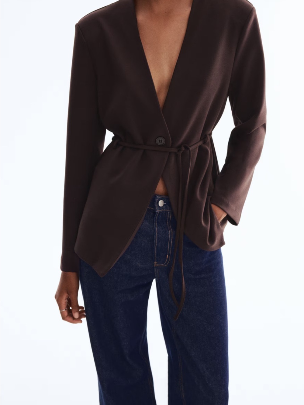 H&M Dark Brown Tie-Belt Jacket – Size S